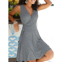 New Casual Polka Dot Dress Women V Neck Sleeveless Bandage Beach Dress Summer Bohemian Dresses For Women Free Shipping
