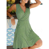 New Casual Polka Dot Dress Women V Neck Sleeveless Bandage Beach Dress Summer Bohemian Dresses For Women Free Shipping
