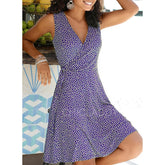 New Casual Polka Dot Dress Women V Neck Sleeveless Bandage Beach Dress Summer Bohemian Dresses For Women Free Shipping