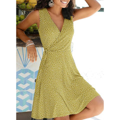 New Casual Polka Dot Dress Women V Neck Sleeveless Bandage Beach Dress Summer Bohemian Dresses For Women Free Shipping