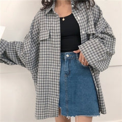 Checked Shirt Female Retro Port Flavor Spring and Autumn 2021 New Korean Version Loose Students Wear Sun Protection Shirt Jacket