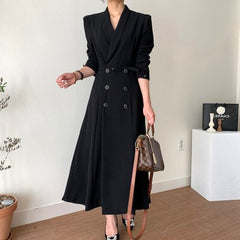 Spring Elegant Windbreaker Women's White Maxi Dress Korean Clothing Femme Robe Slim Suit Collar Double-Breasted Coat With Belt