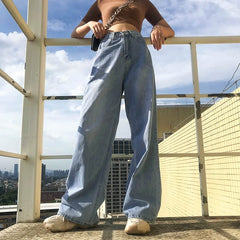 High Waisted Wide Leg Baggy Jeans 90s Cargo Aesthetic Pants Oversized Trousers Women Autumn Blue Boyfriend Jeans Pantalon Femme