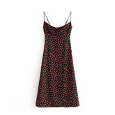 Floral Retro midi dress sleeveless backless Spaghetti Straps beach long dress Vintage bohemian black red rose floral dress women