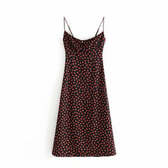 Floral Retro midi dress sleeveless backless Spaghetti Straps beach long dress Vintage bohemian black red rose floral dress women