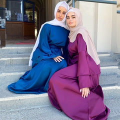 Ramadan Eid Mubarak Muslim Fashion Satin Dresses For Women Abaya Dubai Turkey Islam Hijab Dress Vestidos Robe Musulmane Longue