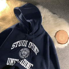 Letters Printed Simple Vintage Navy Hoodie Teens Girls Oversized Sweatshirt New Women Warm Thick Winter Tops Harajuku Hoodie