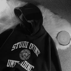 Letters Printed Simple Vintage Navy Hoodie Teens Girls Oversized Sweatshirt New Women Warm Thick Winter Tops Harajuku Hoodie