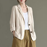 Women Cotton Linen Casual Blazer Jackets New Spring Simple Style Vintage Solid Color Loose Female Outerwear Coats S3616
