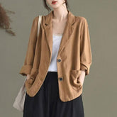 Women Cotton Linen Casual Blazer Jackets New Spring Simple Style Vintage Solid Color Loose Female Outerwear Coats S3616