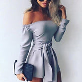 GAOKE Women Off Shoulder Clubwear Summer Playsuit High Waist Lace-up Bodycon Party Jumpsuit Romper Trouser Short Pants