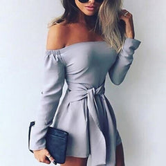GAOKE Women Off Shoulder Clubwear Summer Playsuit High Waist Lace-up Bodycon Party Jumpsuit Romper Trouser Short Pants