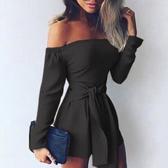 GAOKE Women Off Shoulder Clubwear Summer Playsuit High Waist Lace-up Bodycon Party Jumpsuit Romper Trouser Short Pants