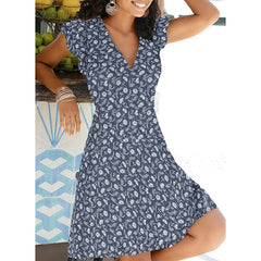 LIZAKOSHT - New Summer V Neck Floral Print Party Dress Women Vintage Sleeveless Tank Mini Dress Spring Loose Plus Size A-Line Dress