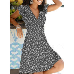 LIZAKOSHT - New Summer V Neck Floral Print Party Dress Women Vintage Sleeveless Tank Mini Dress Spring Loose Plus Size A-Line Dress