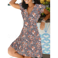 LIZAKOSHT - New Summer V Neck Floral Print Party Dress Women Vintage Sleeveless Tank Mini Dress Spring Loose Plus Size A-Line Dress