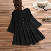 Undefined Summer Women Blouse Plus Size S-5XL Women Vintage Three Quarter Lace V-Neck Button Top Blouse Office Work Shirts