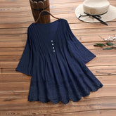 Undefined Summer Women Blouse Plus Size S-5XL Women Vintage Three Quarter Lace V-Neck Button Top Blouse Office Work Shirts