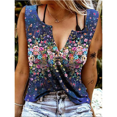 Summer New Vest Top Women's Sexy V Neck Sleeveless T Shirt Printing Short-sleeved Shirt Fashionable Sexy Plus Size Clothing