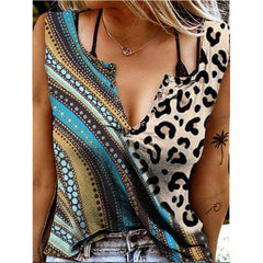 Summer New Vest Top Women's Sexy V Neck Sleeveless T Shirt Printing Short-sleeved Shirt Fashionable Sexy Plus Size Clothing