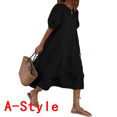 Summer Dress Elegant Party Mid-Calf Dress 2021 VONDA Women'Summer Sundress Bohemian Beach Sundress Casual Vestido