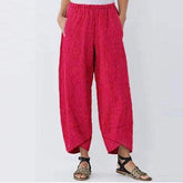 Women's Vintage Harem Pants Casual Solid Color Elastic Waist Linen Wide Leg Trousers Summer Plus Size Loose Comfortable Pants