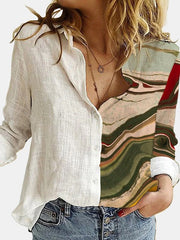 NEW Fashion Stitching Retro Cat Print Long Sleeve Blouse Spring Autumn Lapel Button Casual Top Lady S-3XL Cotton Polyester Shirt