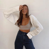 Spring Autumn Women Solid Color Long Sleeve Knitted Cardigan Casual White Open-Front Sweater Sense Of Design Top Female Clothing