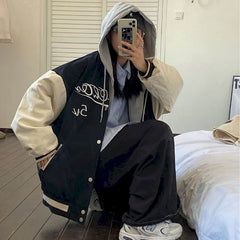 Men women's sweatshirt Jacket 2021 new Korean loose hip hop all-match BF plus velvet fake two-piece baseball uniform sports coat