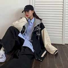 Men women's sweatshirt Jacket 2021 new Korean loose hip hop all-match BF plus velvet fake two-piece baseball uniform sports coat