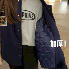 Vintage collage jacket 2021 winter new Korean plus velvet thick coat men women loose baseball uniform couple preppy streetwear