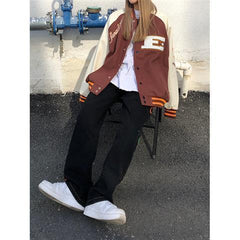 Brown Jacket Baseball Bomber Female Men Zip Up Jacket Women Clothing 2021 Harajuku Plus Size Streetwear Outerwear Goth Japanese