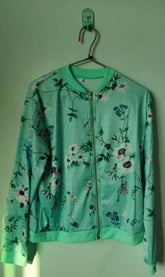 LIZAKOSHT - Autumn New Plus Size Printed Bomber Jacket Women Pockets Zipper Long Sleeve Coat Female Flower Chiffon White Jacket Woman