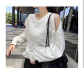 Spring and autumn design sense long-sleeved off-shoulder sweater women's tide 2021 new pullover jacket