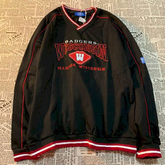 Cotton T-shirt spring autumn new retro V-neck letter printing sweatshirt men women couples loose hip hop cool clothes streetwear