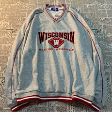 Cotton T-shirt spring autumn new retro V-neck letter printing sweatshirt men women couples loose hip hop cool clothes streetwear