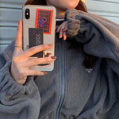 Loose Women Hoodies Korean Style Hoodie Sweatshirt Rocker Fleece Casual Rabbit Fur Zip Up Long Sleeve Kawaii Clothing Aesthetic