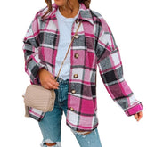 Winter Checked Women Jacket Turn Down Overcoat Warm Plaid Long Coat Oversize Thick Woolen Blends Female Streetwear