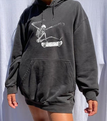 Halloween Skull Funny Cartons Print Fashion Girls Women Sweatshirt Loose Oversized Hoodie Drop-shoulder Casual Sport Plus Size