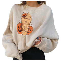 HAMSGEND Women's Clothing Solid Hoodies Halloween Fashion Women's Casual Long Sleeve Printed sweatshirt women 2021 Hoodies