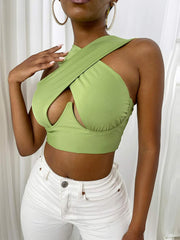 LIZAKOSHT - Women's Criss Cross Tank Tops Sexy Sleeveless Solid Color Cutout Front Crop Tops Party Club Streetwear Summer Lady Bustier Tops
