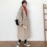 Woman Long Coat Fashion Korean Preppy Style Retro Versatile Windbreaker Casual Warm Woolen Coat Oversize 2021 Spring Women Coat