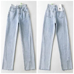 MosiMolly 2021 Washed Denim Pants Jeans Women Boyfriend Jeans Casual Pants Split Long Pants Bottom Black Jeans
