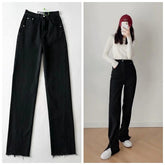 MosiMolly 2021 Washed Denim Pants Jeans Women Boyfriend Jeans Casual Pants Split Long Pants Bottom Black Jeans
