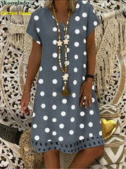 plus size 5xl DOT cotton linen women dresses casual loose lady linen dress summer women linen clothes original brand hot design