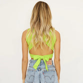 Tied Backless Slim Solid Sleeveless Crop Top 2021 Summer Sexy Skinny Simple Trim Outfits Mock Neck Basic Tank Top