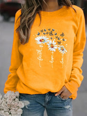 Three Daisy Printed Hoodies Women Fleece Long Sleeve O Neck Loose Sweatshirt Girls Women Hoodie Pullovers Winter Autumn