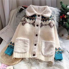 Red Christmas Sweater Cardigan women thickened autumn winter 2020 new loose super fire knitted jacket