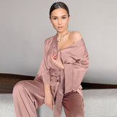 Lizakosht Solid Color Sleepwear Loose Flare Home Pants Three Quarter Sleeve Satin Robe Sets Bathrobe For Women Pajama Fashion Spring