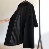 Fall/Winter 2021black woolen coat women's fashion coat loose belt temperament is thin casual wool coat trench  Office Lady Long